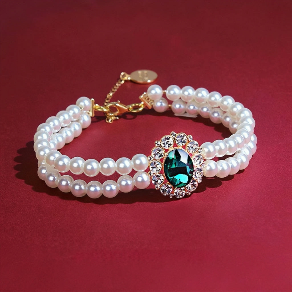 Pearl Series - Double Necklace with Gemstone