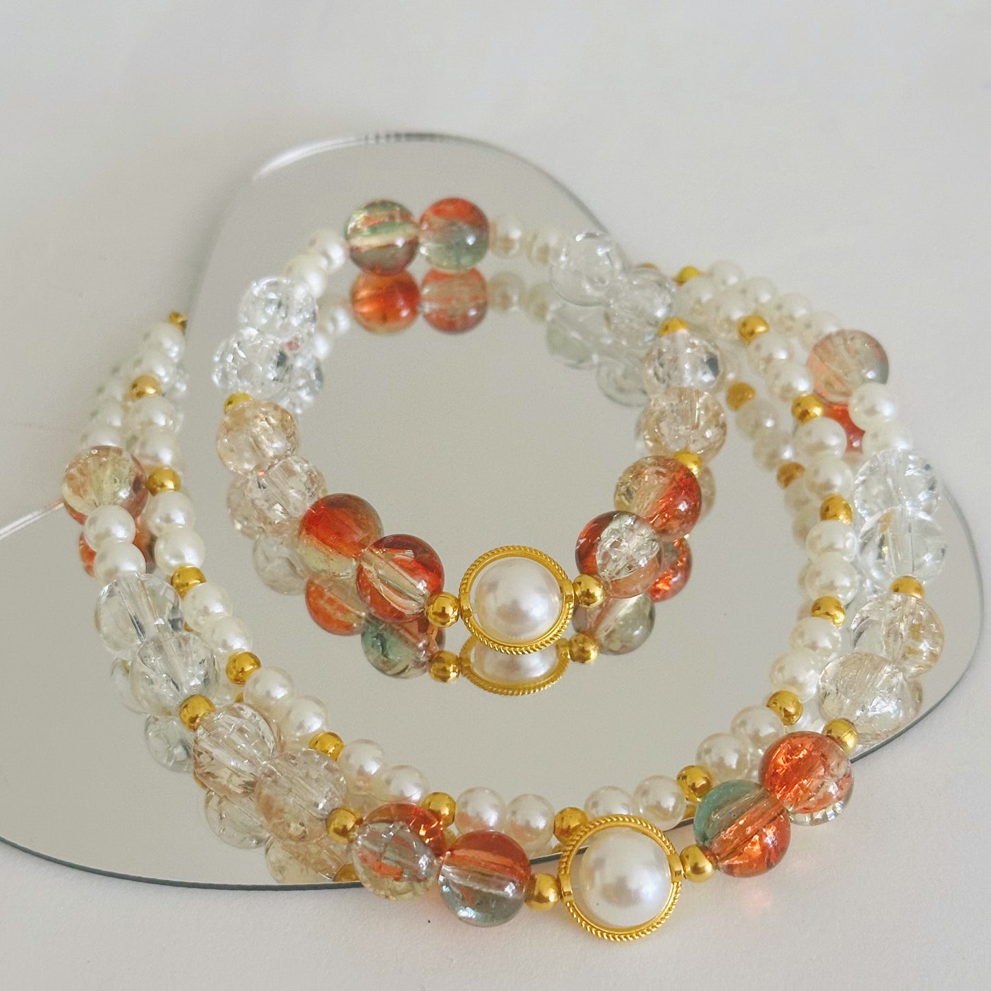 Matching Set Series - Double Pearl Planet Necklace