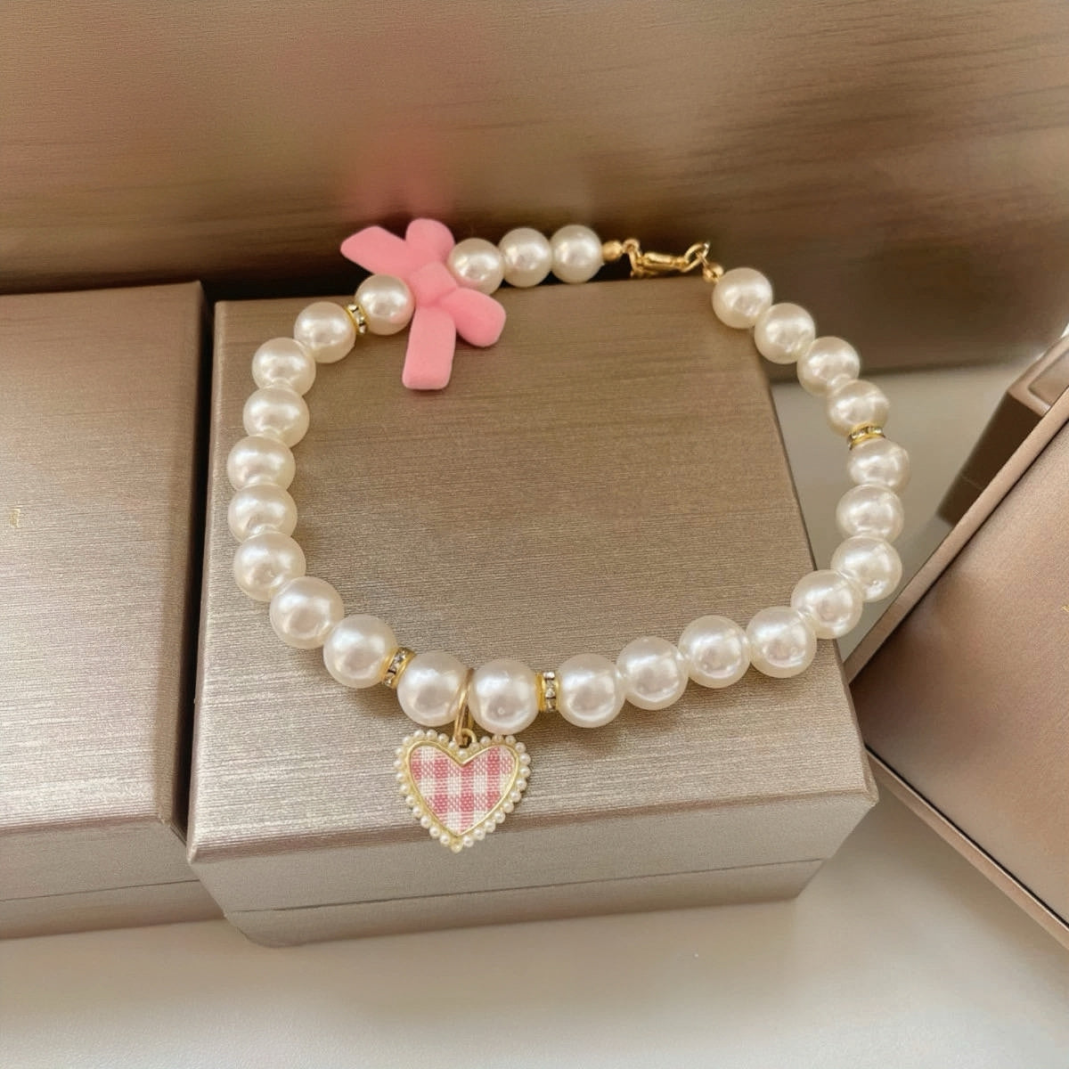Pearl Series - Waffle Heart Pendant Necklace